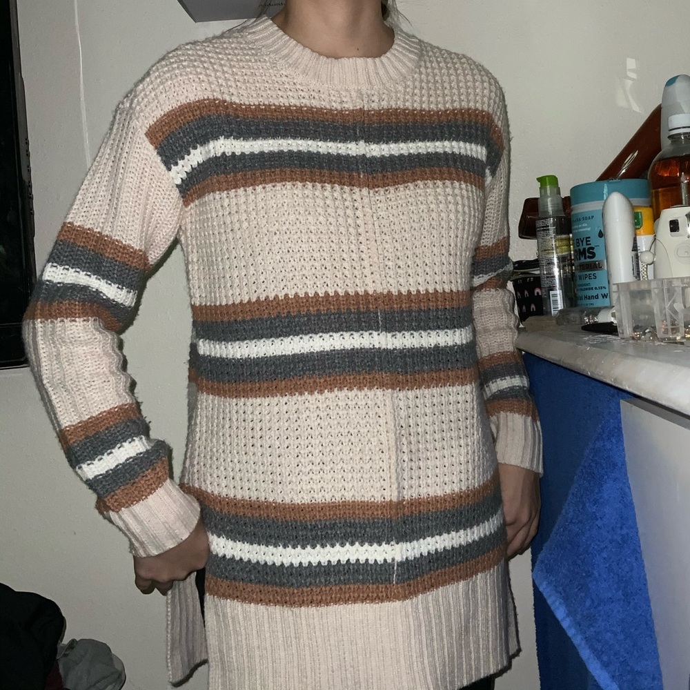 Rib knit nude pink sweater